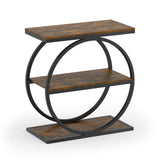 Industrial Faux Marble Side Table with Metal Frame for Living Room Bedroom