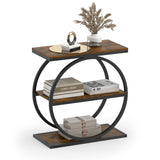 Industrial Faux Marble Side Table with Metal Frame for Living Room Bedroom