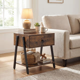 Industrial Nightstand with Drawer and Adjustable Foot Pads for Bedroom-Rustic Brown
