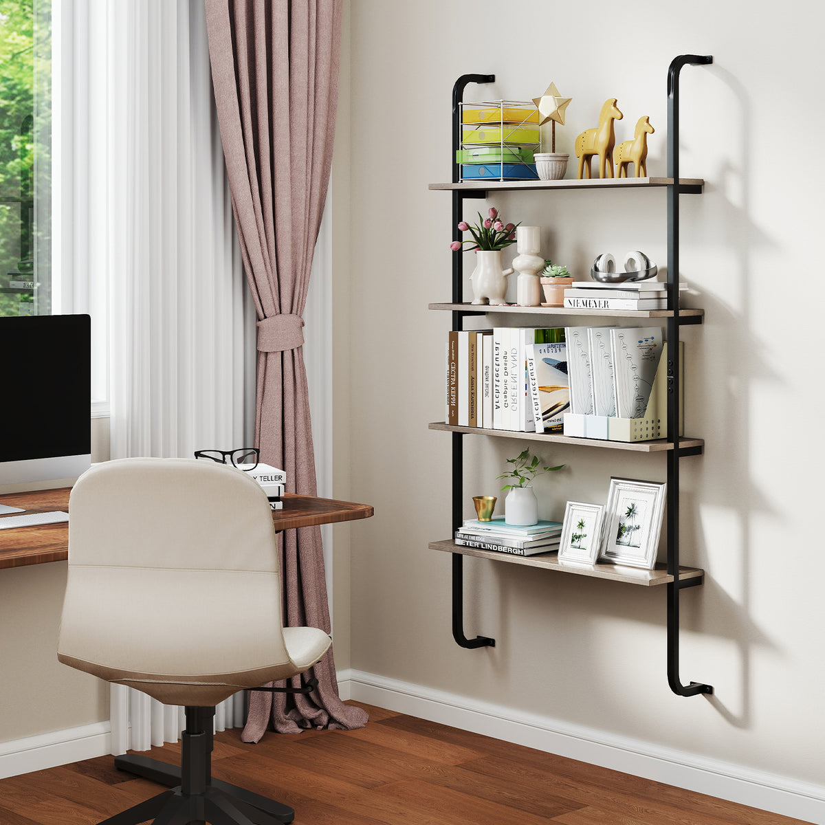 4-Tier Industrial Pipe Shelving with Metal Frame for Living Room Kitchen