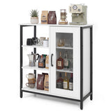 Industrial Side Cabinet with Metal Mesh Door and 3 Open Shelves