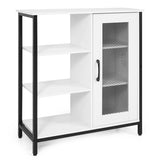 Industrial Side Cabinet with Metal Mesh Door and 3 Open Shelves