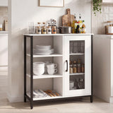 Industrial Side Cabinet with Metal Mesh Door and 3 Open Shelves