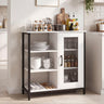 Industrial Side Cabinet with Metal Mesh Door and 3 Open Shelves