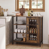 Industrial Side Cabinet with Metal Mesh Door and 3 Open Shelves