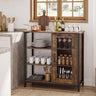 Industrial Side Cabinet with Metal Mesh Door and 3 Open Shelves