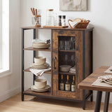 Industrial Side Cabinet with Metal Mesh Door and 3 Open Shelves