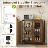 Industrial Side Cabinet with Metal Mesh Door and 3 Open Shelves