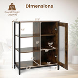 Industrial Side Cabinet with Metal Mesh Door and 3 Open Shelves