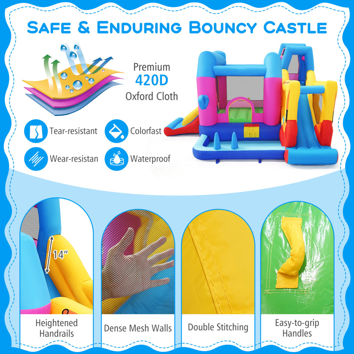 Inflatable Bounce House 8-in-1 Excavator Themed Kids Bouncer