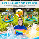 7-in-1 Inflatable Water Slide Park with Trampoline Climbing and 680W Blower