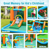 7-in-1 Inflatable Water Slide Park with Trampoline Climbing and 680W Blower