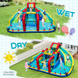 Inflatable Double Water Slide Park with 750W Blower and Obstacle Course
