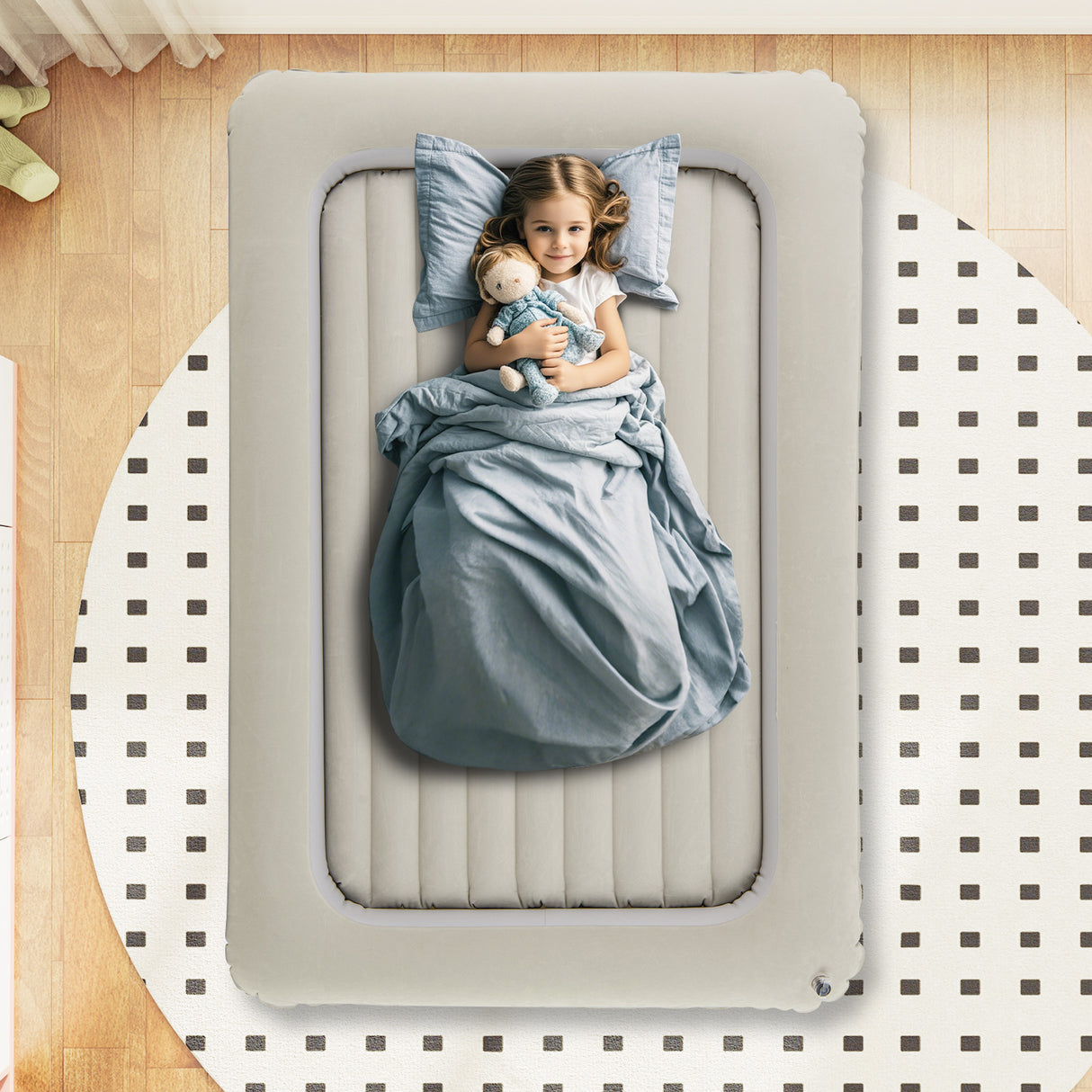 Inflatable Toddler Travel Bed with Electric Pump and Raised Bed Rails