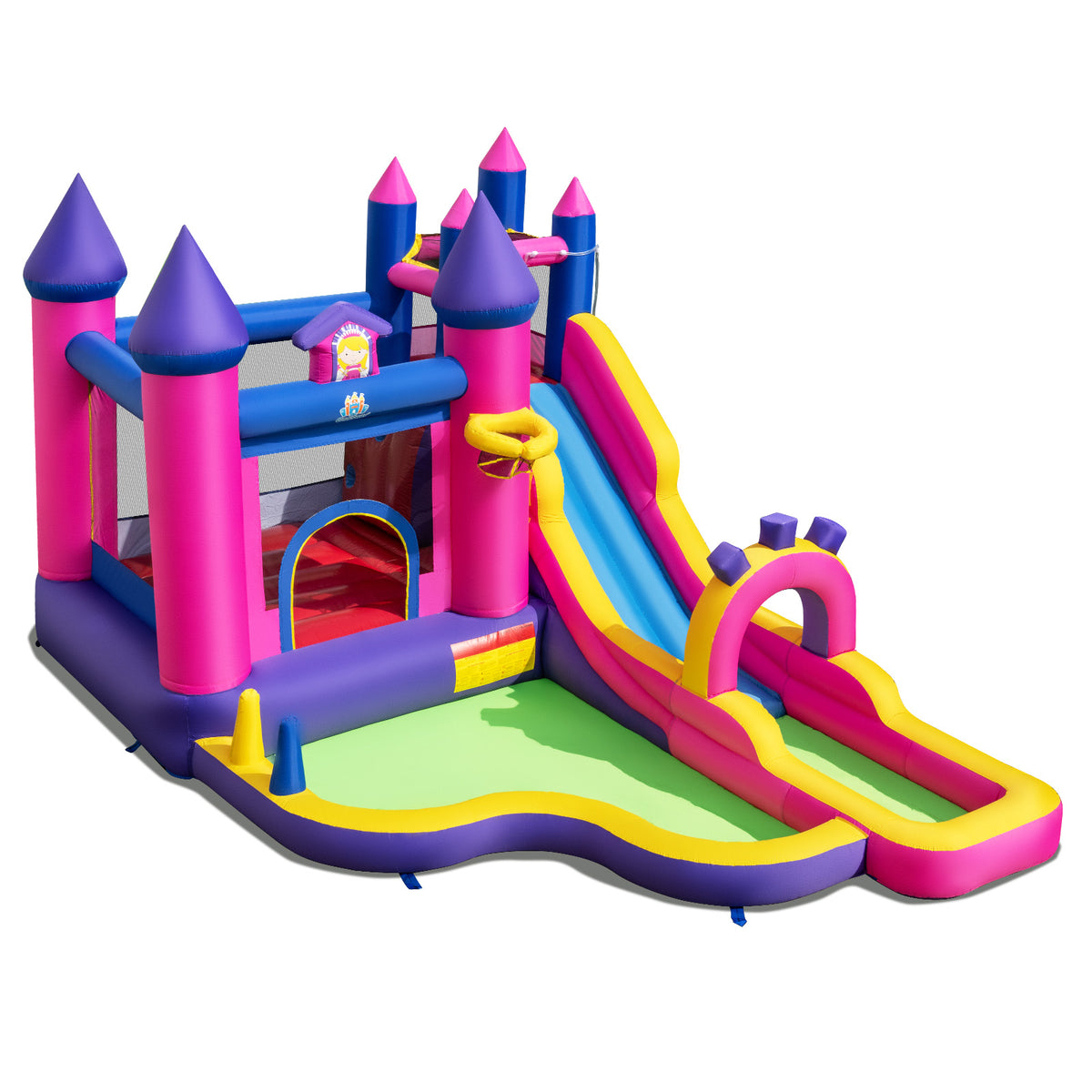Inflatable Water Slide Princess Themed Bounce Castle with Climbing Wall 680W Blower Included