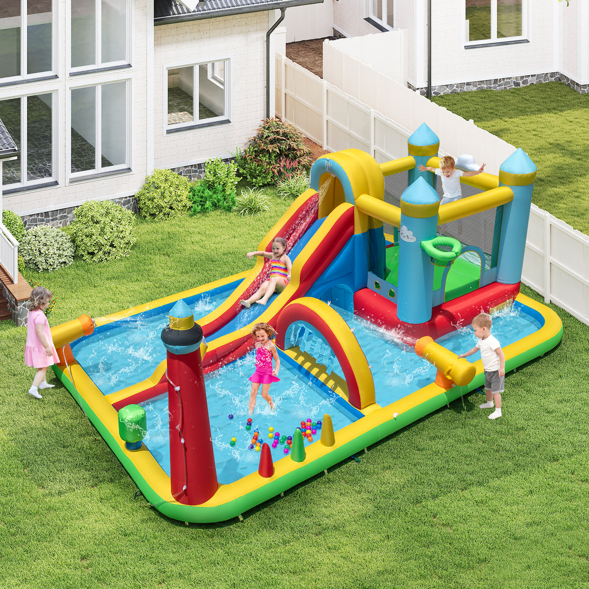 Inflatable Water Slide Giant Water Park with Long Slide  750W Blower