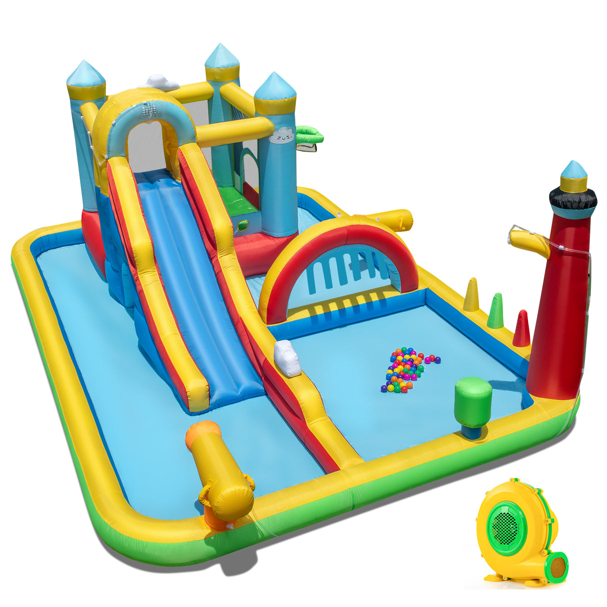 Inflatable Water Slide Giant Water Park with Long Slide  750W Blower
