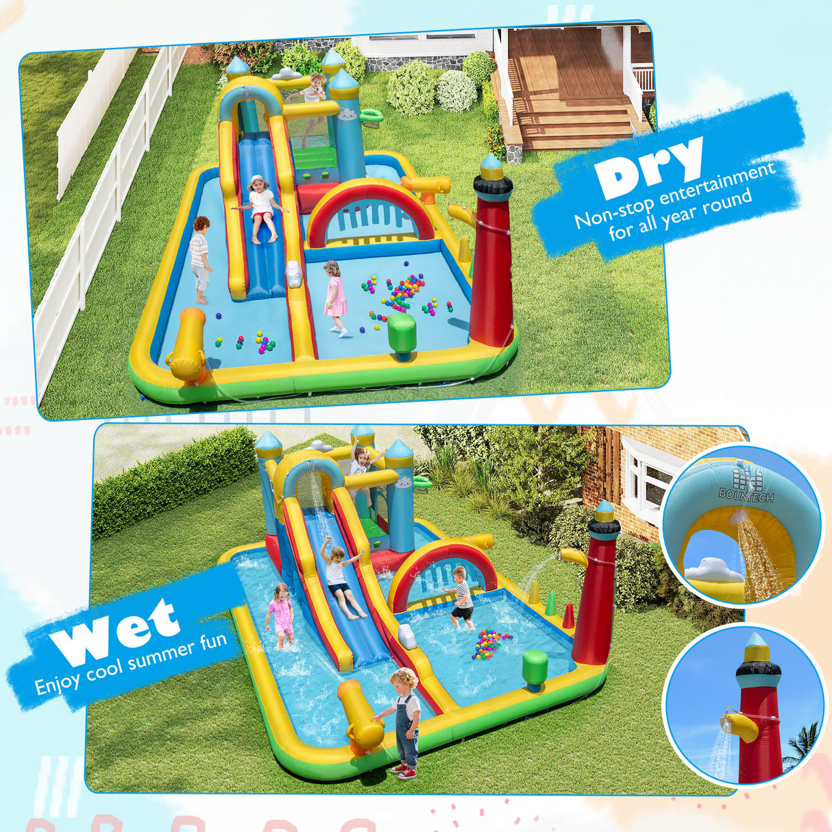 Inflatable Water Slide Giant Water Park with Long Slide  750W Blower