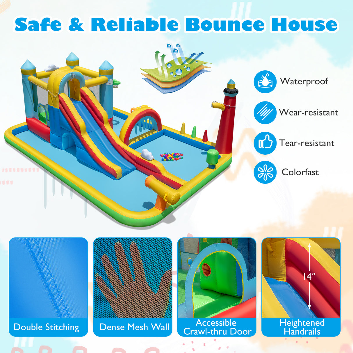 Inflatable Water Slide Giant Water Park with Long Slide  750W Blower
