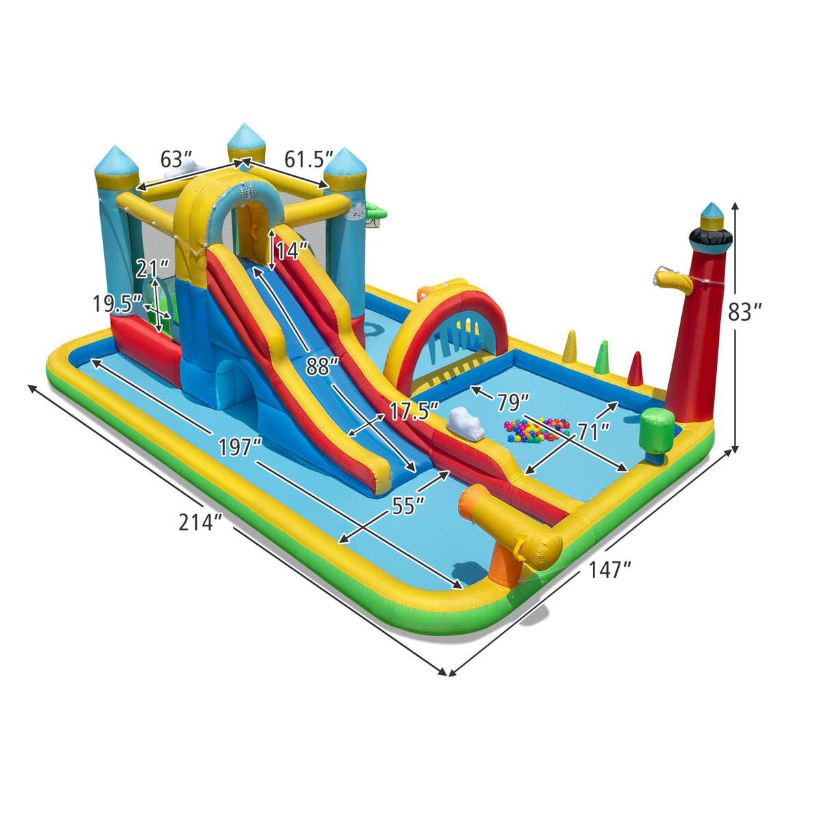 Inflatable Water Slide Giant Water Park with Long Slide  750W Blower