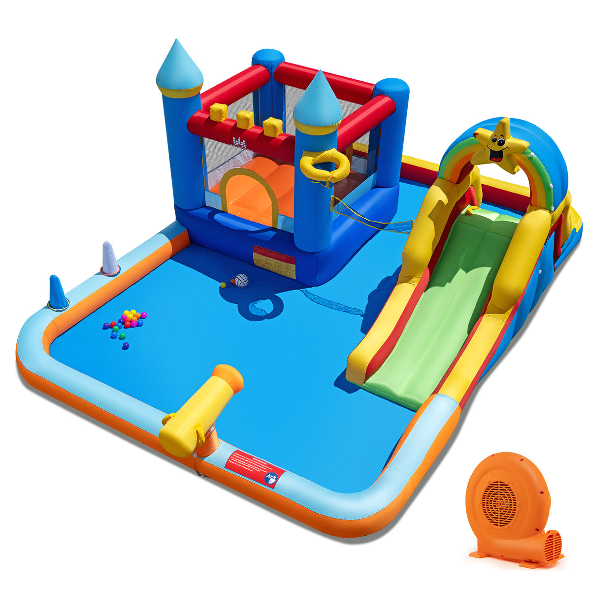 Inflatable Water Slide Park Bouncy Castle with Climbing Wall with 750W Blower