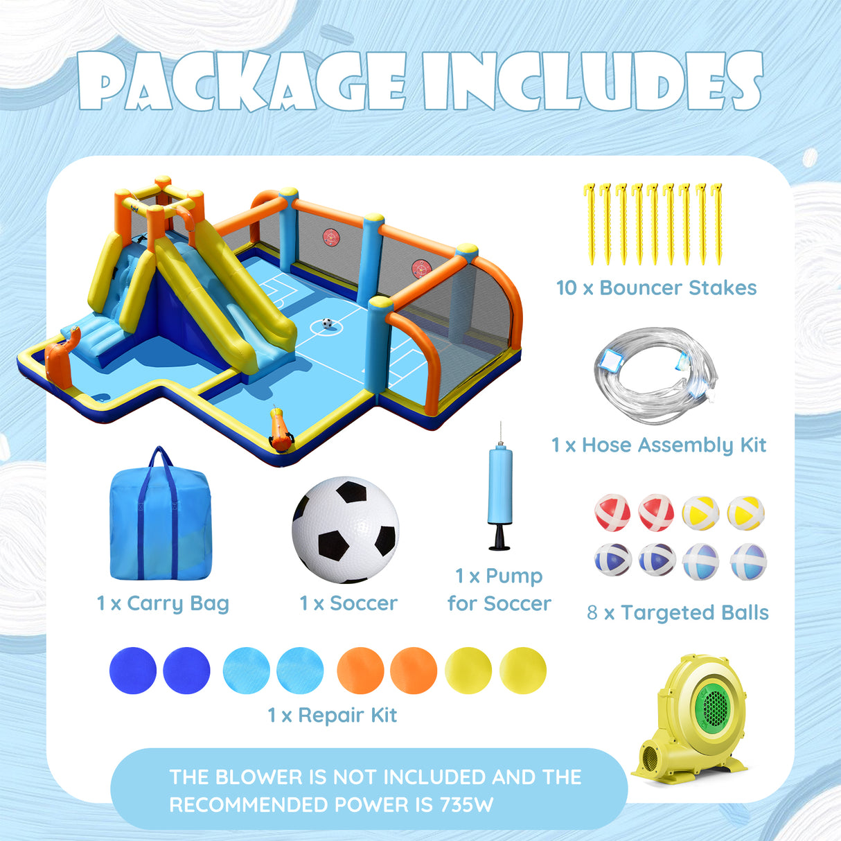 Giant Soccer-Themed Inflatable Water Slide with 735W Blower