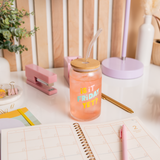 Can Glass w/ Lid + Straw