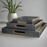 Jefe | Cedar Wood + Leather Rectangle Ottoman Tray Set