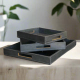 Jefe | Cedar Wood + Leather Rectangle Ottoman Tray Set