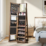360° Swivel Jewelry Armoire Standing Jewelry Organizer with Full Length Mirror and Back Shelves