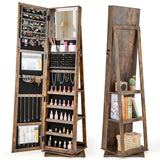 360° Swivel Jewelry Armoire Standing Jewelry Organizer with Full Length Mirror and Back Shelves