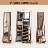 360° Swivel Jewelry Armoire Standing Jewelry Organizer with Full Length Mirror and Back Shelves