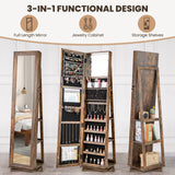 360° Swivel Jewelry Armoire Standing Jewelry Organizer with Full Length Mirror and Back Shelves