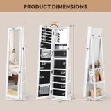 360° Swivel Jewelry Armoire Standing Jewelry Organizer with Full Length Mirror and Back Shelves
