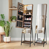 Lockable Freestanding Jewelry Organizer with Full-Length Frameless Mirror