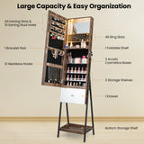 Lockable Freestanding Jewelry Organizer with Full-Length Frameless Mirror