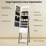 Lockable Freestanding Jewelry Organizer with Full-Length Frameless Mirror
