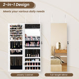43.5 Inch Jewelry Mirror Cabinet with Full-length Mirror and Adjustable Hangers