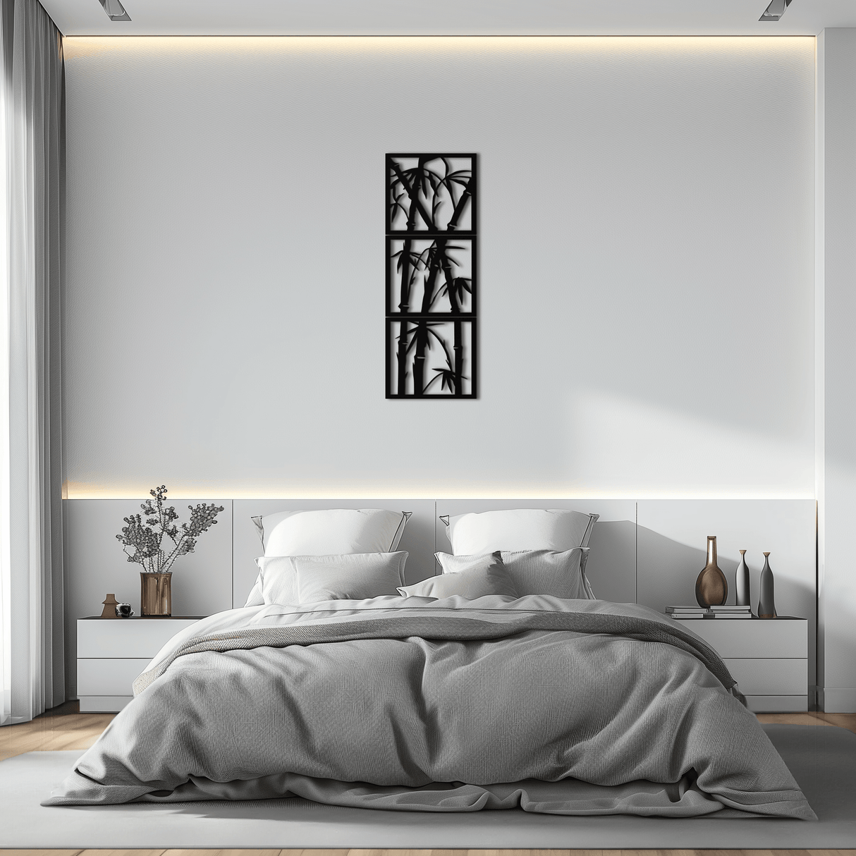 Bamboo Panel Metal Wall Art - Steel Wall Decor for Home and Office - KAF011