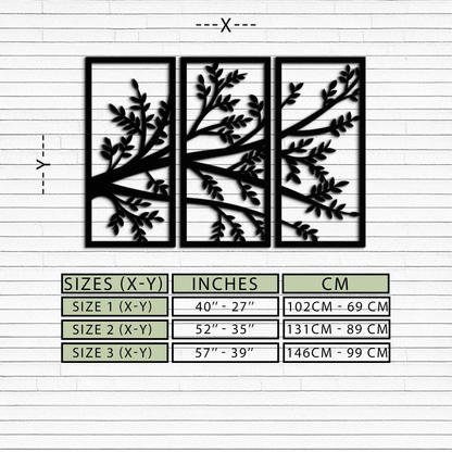 Branch Metal Wall Art - Three-Panel Nature-Inspired Steel Wall Decor - KAF024