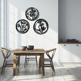 Floral Trio Metal Wall Art - Modern Botanical Circle Wall Decor- KAF168