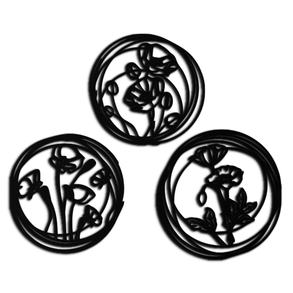 Floral Trio Metal Wall Art - Modern Botanical Circle Wall Decor- KAF168