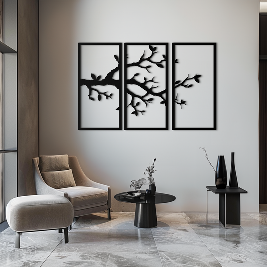 Branch Metal Wall Art – 3-Panel Minimalist Tree Design - KAF218