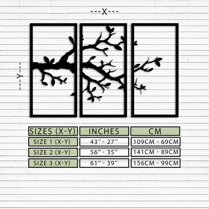Branch Metal Wall Art – 3-Panel Minimalist Tree Design - KAF218