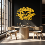 Three-Headed Lion Metal Wall Art – Fierce Tribal Lion Head Wall Decor- KAF589