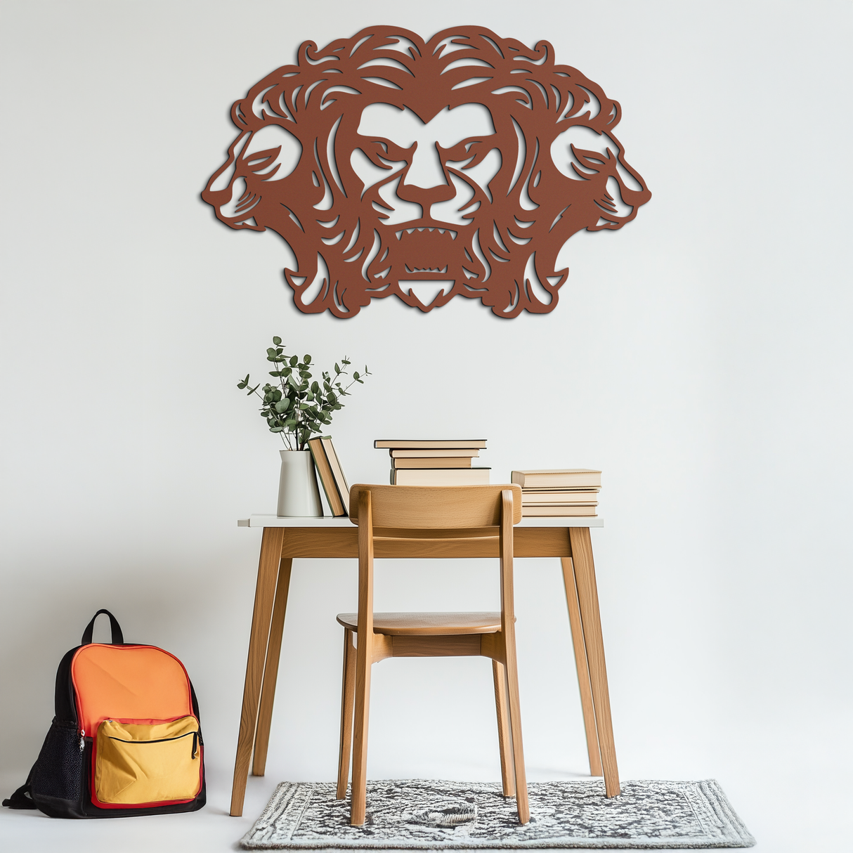 Three-Headed Lion Metal Wall Art – Fierce Tribal Lion Head Wall Decor- KAF589