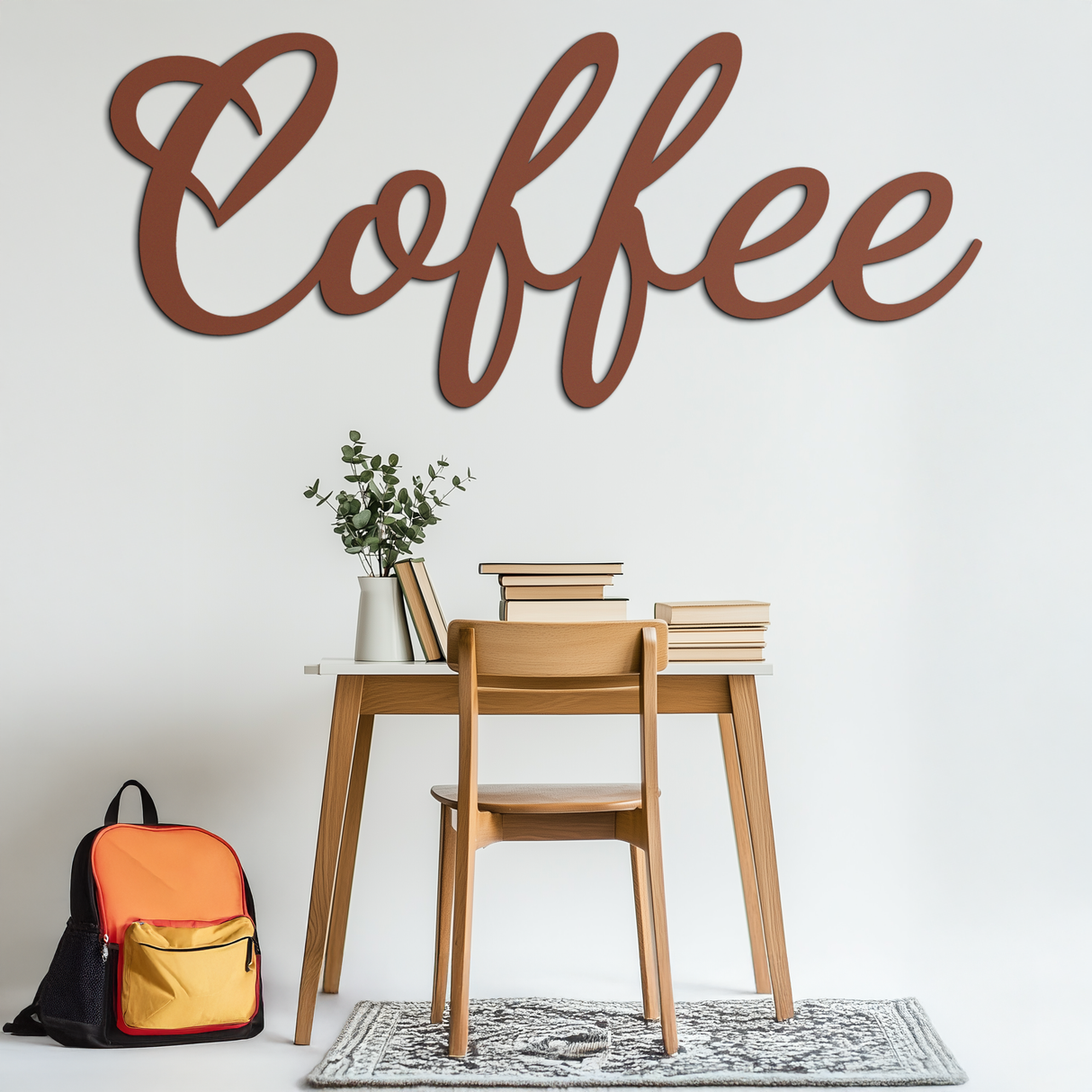 Coffee Script Metal Wall Art – Heart Shaped Lettering Coffee Sign for Kitchen Decor- KAF600
