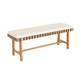 48 inch Acacia Wood Outdoor Bench with Thick Padded Seat Cushion