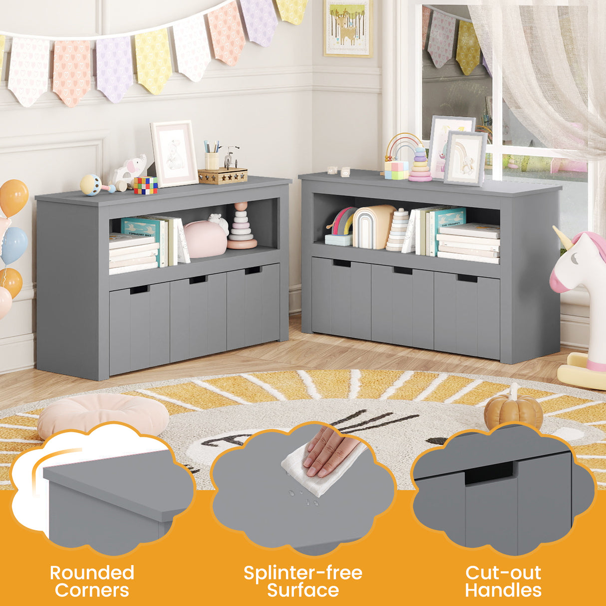 Kid Toy Storage Cabinet 3 Drawer Chest with Wheels Large Storage Cube Shelf