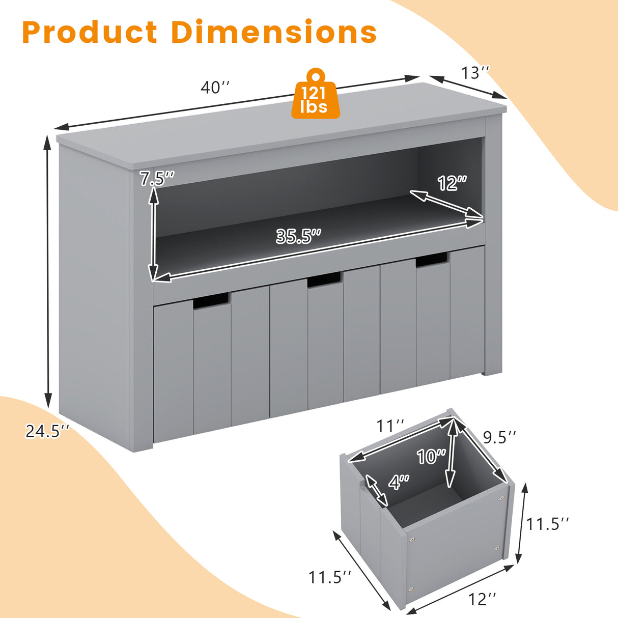 Kid Toy Storage Cabinet 3 Drawer Chest with Wheels Large Storage Cube Shelf